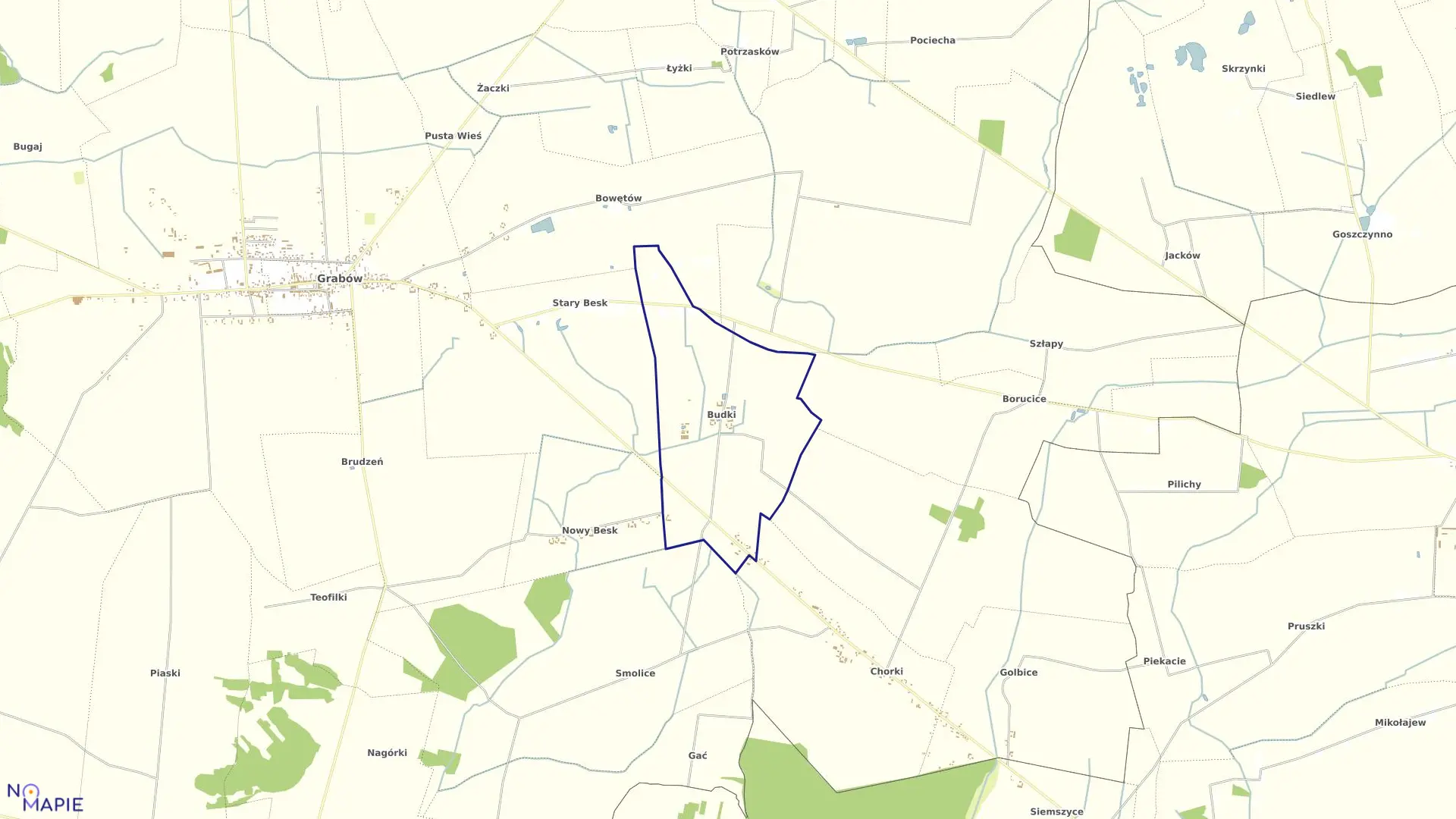 Mapa obrębu BUDKI gmina Grabów